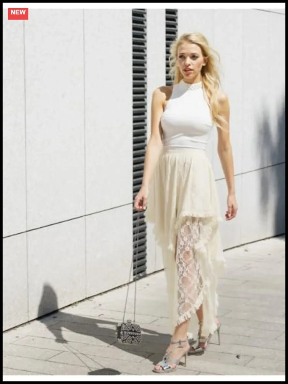 Womens Lace Maxi Skirt High Low Asymmetrical Sheer Flowy Beach Cover Up